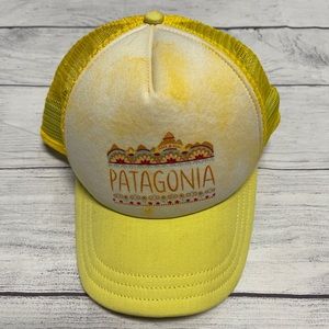 Patagonia Yellow Floral Mountain Logo Trucker Mesh Snapback Hat Cap